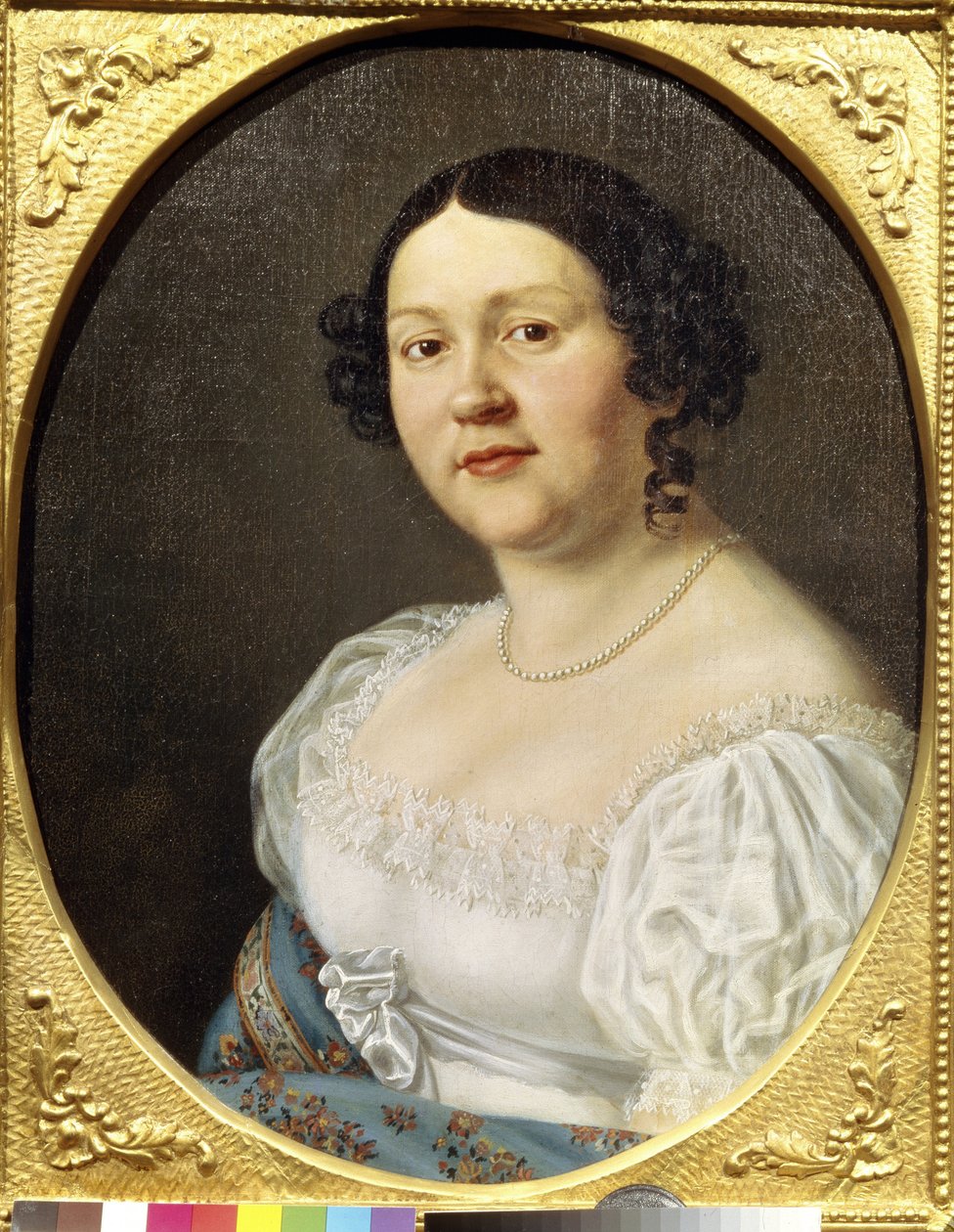 Szofija Vasziljevna Szamojlova (Szamojlova Csernyikova) (1860-1936) operaénekes portréja (Szófia Vasziljevna Szamojlova operaénekes portréja). Névtelen festmény, olaj, vászon, 19. század vége. Orosz művészet, romantika. Állami Színházi Múzeum a alkotó: Unknown artist