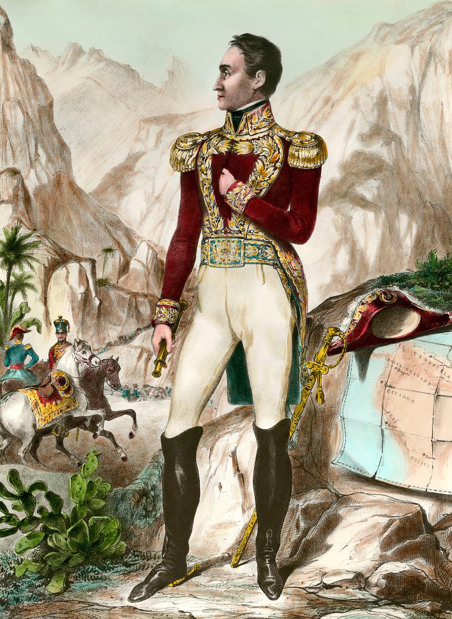 Portré en pied Simon Bolivar (1783-1830) tábornok dél-amerikai metszete a 19. századról. Magángyűjtemény alkotó: Unknown artist