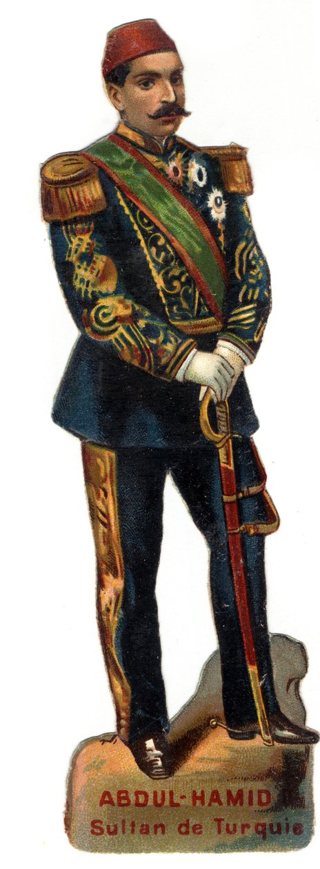 II. Abdulhamid (Abd ul Hamid, Abd-ul-Hamid, Abdulhemit, Abdul Hamid, Abdul Hamid, Abd al-Hamid, Abd al-Hamid) (1842-1918), oszmán szultán (Törökország) portréja. század késői kromolitográfiája. Magángyűjtemény alkotó: Unknown artist