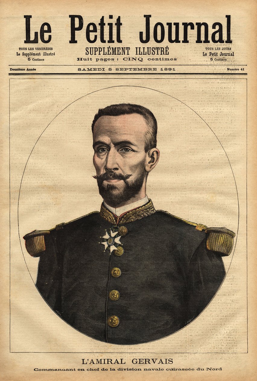 Gervais admirális (1837-1921), az északi haditengerészeti hadosztály főparancsnokának portréja. Metszet a „” Le petit journal”-ban 1891.09.05. Selva gyűjteménye. alkotó: Unknown artist
