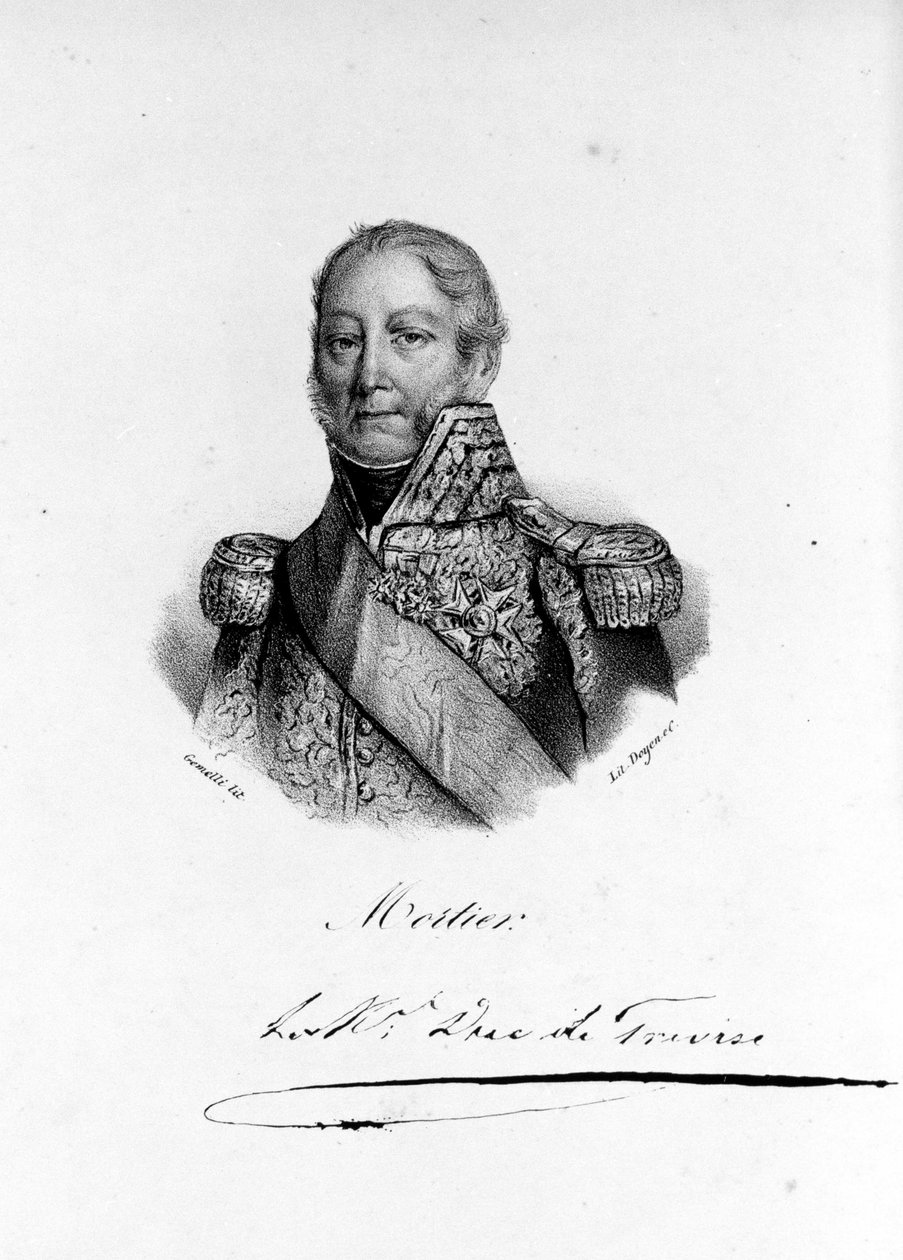 Adolphe Edouard Casimir Joseph Mortier, Treviso hercege, francia marsall és politikus (1768-1835) portréja. századi metszet. alkotó: Unknown artist
