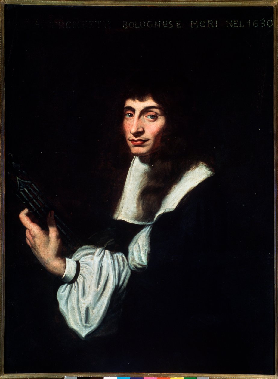 Agostino Trombetti (17. század) olasz gitáros és énekes Anonymous festménye. 17. század. Bologna, civico Museo Museo alkotó: Unknown artist