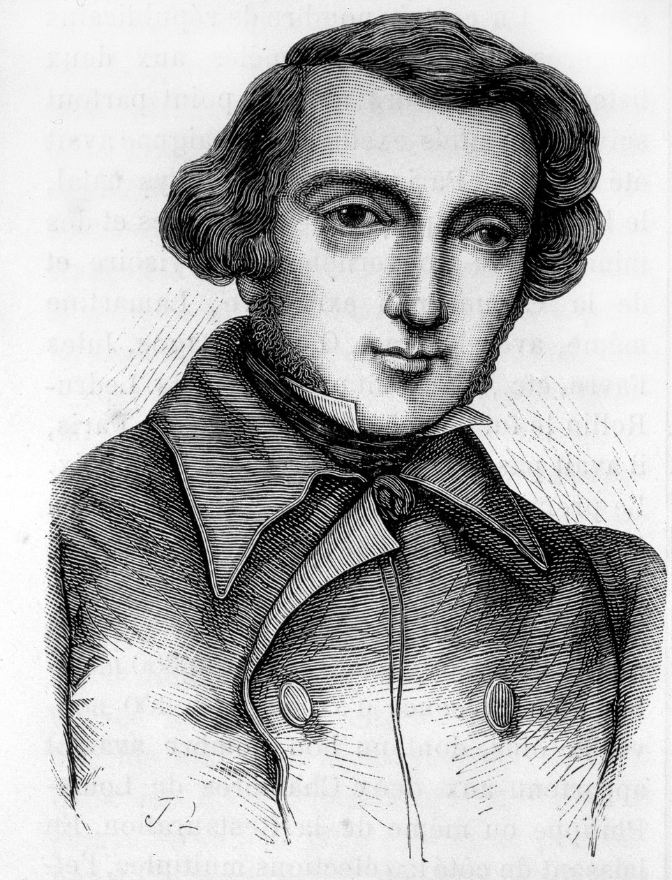 Alexis de Tocqueville (1805-1859) francia történész és politikus portréja. Metszet 19. század. alkotó: Unknown artist