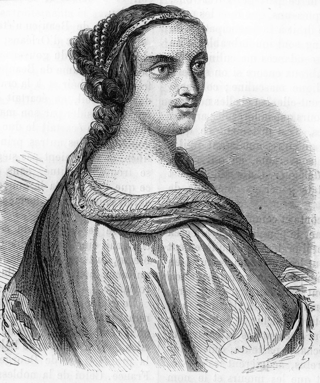 Anne de Beaujeu, francia Anne (1462-1522), Bourbon hercegné, XI. Lajos lánya portréja. Metszet 19. század.). századi metszet. alkotó: Unknown artist