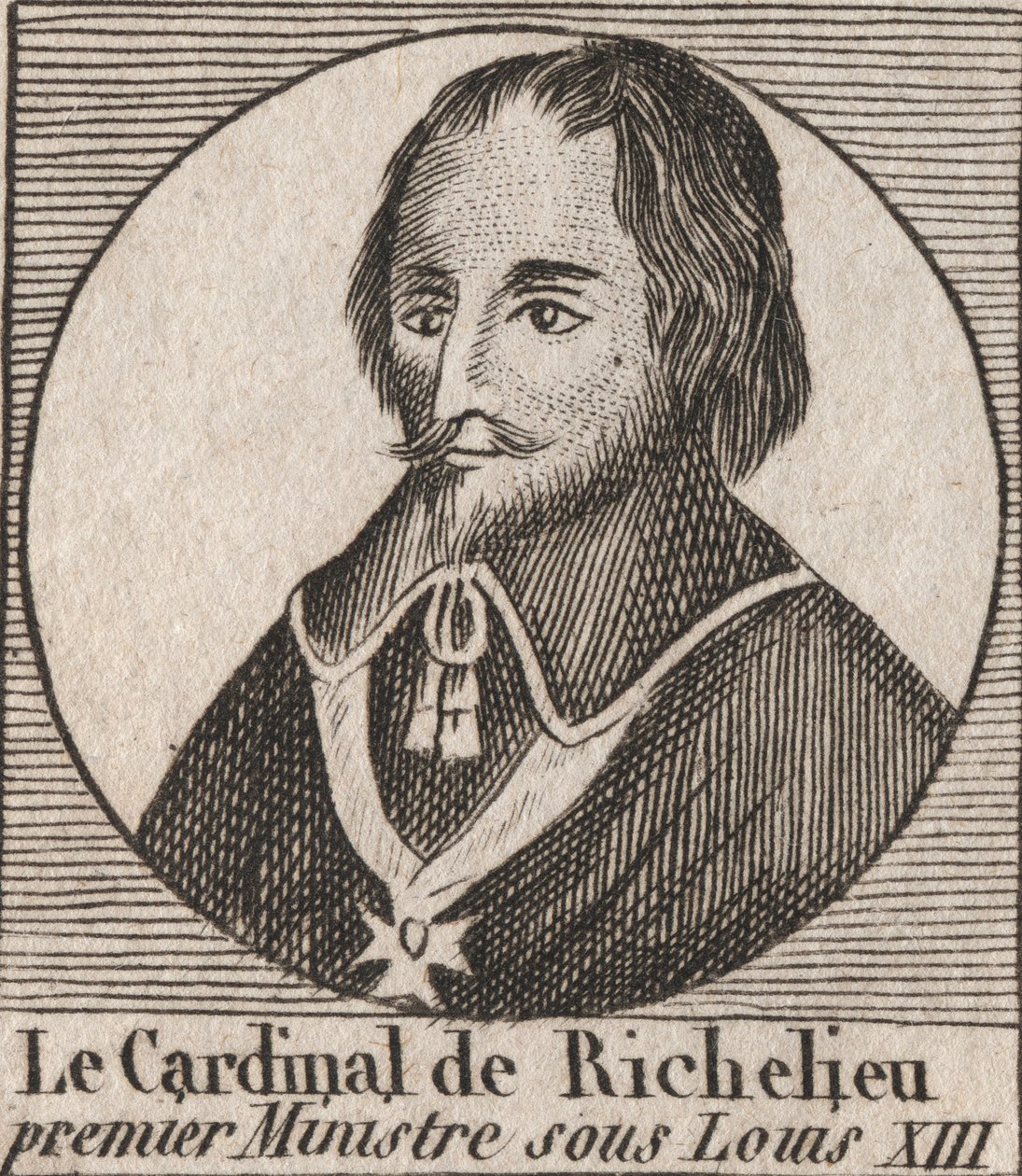 Armand Jean du Plessis de Richelieu (1585-1642), Richelieu bíboros hercegének, XIII. Lajos király főminiszterének – Richelieu bíborosnak, XIII. Lajos király főminiszterének 1624-től 1642-ig – portréja – metszet az „Instruction sur l