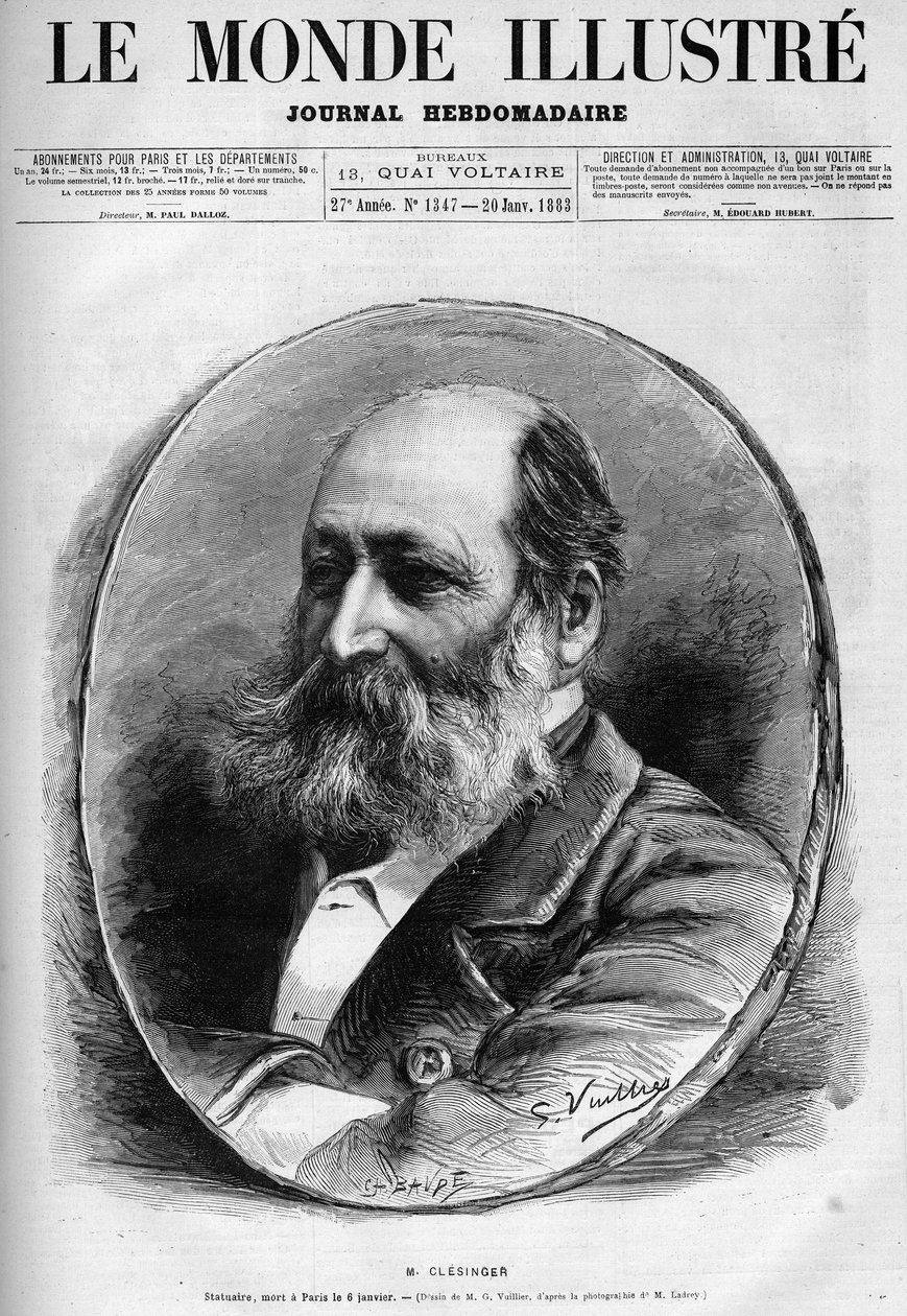 Auguste Clesinger (1814-1883) francia szobrász és festő portréja. Metszet a „” Le Monde illustrious””-ban 1883. Magángyűjtemény. alkotó: Unknown artist
