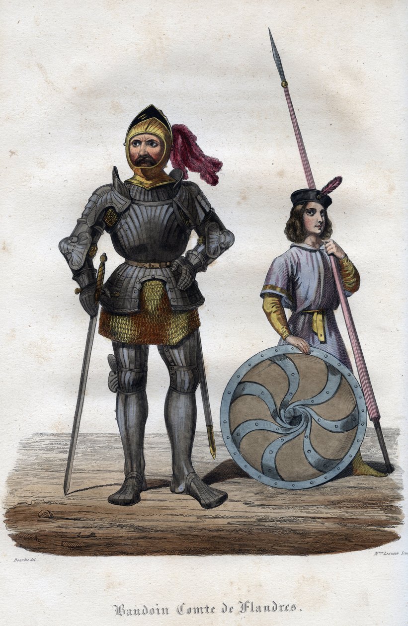 I. Balduin, Flandria grófjának (830-879) portréja, más néven Baldwin vaskar. (I. Baudouin, Flandria grófja, más néven vasmelltartó vagy jó). Metszet 1842-ből Maurice Lachatre „Histoire des Popes” című könyvében. Magángyűjtemény. alkotó: Unknown artist