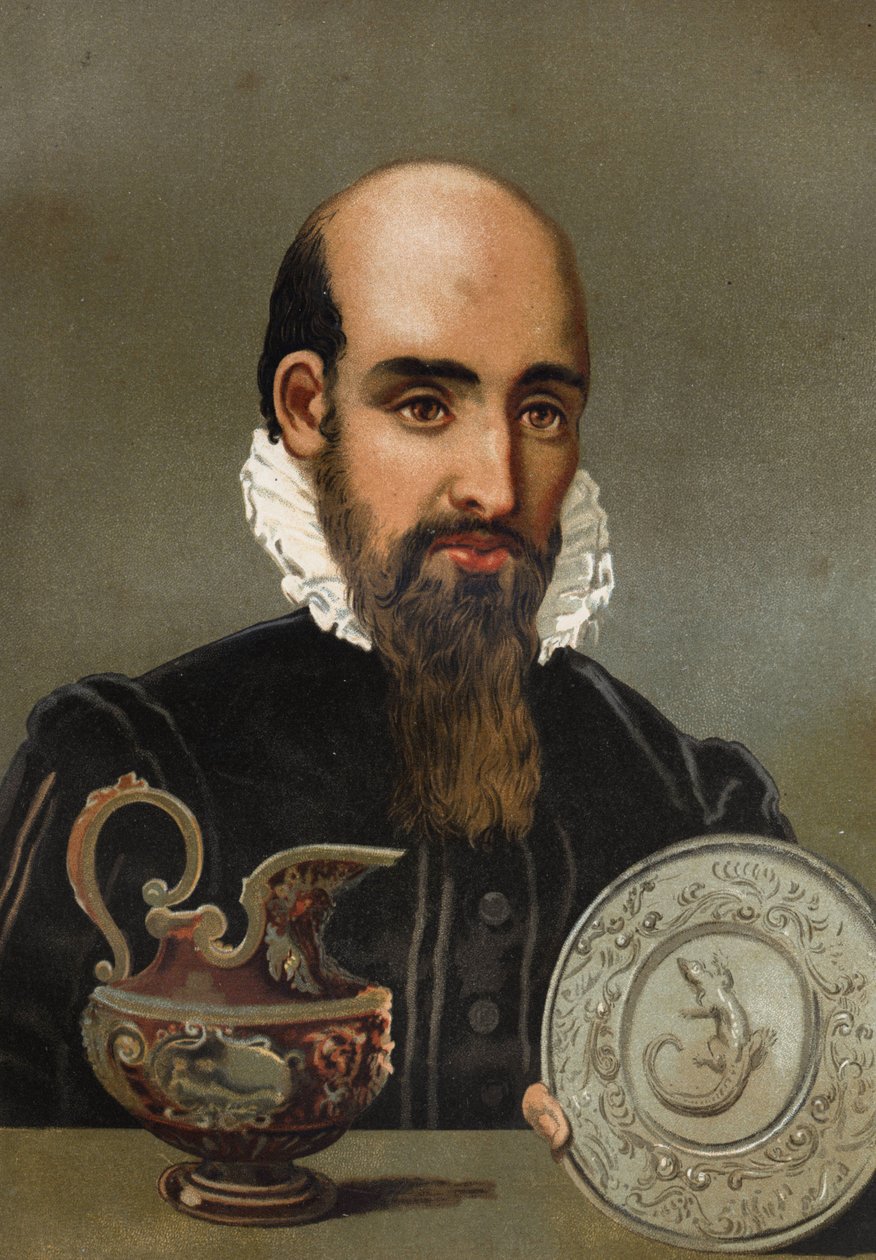 Bernard Palissy (1510 - 1589) portréja. század végi kromolitográfiája. Louis Figuier „La Ciencia y sus Hombres” című könyve alapján. Barcelona 1881 alkotó: Unknown artist