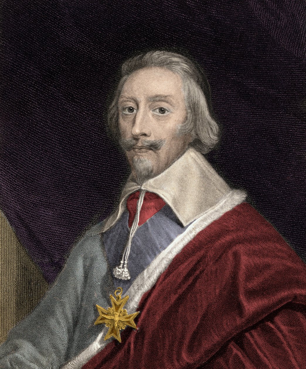 Richelieu bíboros (1585-1642) portréja a Szentlélek-rend keresztjét hordozó (Szentlélek)- Armand Jean Du Plessis bíboros és Richelieu hercege (1585-1642) a Szentlélek-rend keresztjével - metszet - 19. század alkotó: Unknown artist