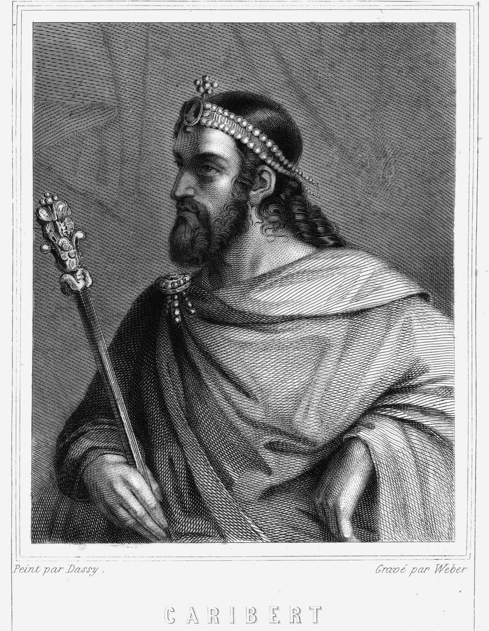 Caribert (? -?) , párizsi király (561 - 567) portréja - Lavallée „” Histoire des Français”-jában, metszet, sd. alkotó: Unknown artist