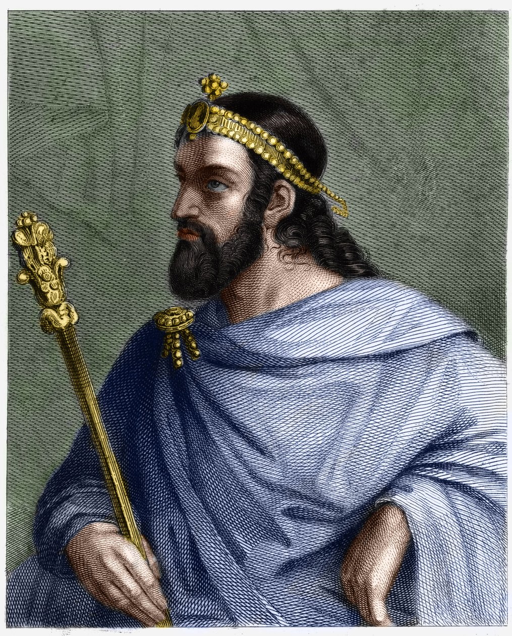 Caribert (? -?) , párizsi király (561 - 567) portréja - Lavallee „” Histoire des Francais”-jában, metszet, sd. alkotó: Unknown artist