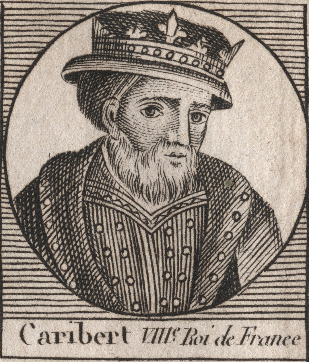 Caribert, a frankok királyának (561-567) portréja – Caribert vagy Charibert († 567) frankok királya – metszet az „Instruction sur l
