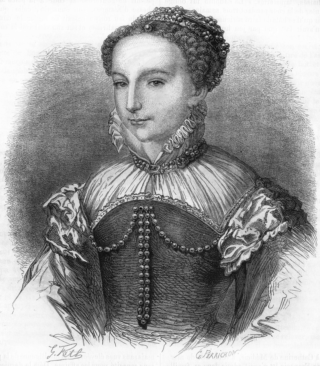 Medicis Katalin (Caterina de Medici) (1519-1589) portréja, II. Henrik francia király felesége. 19. századi metszet. alkotó: Unknown artist