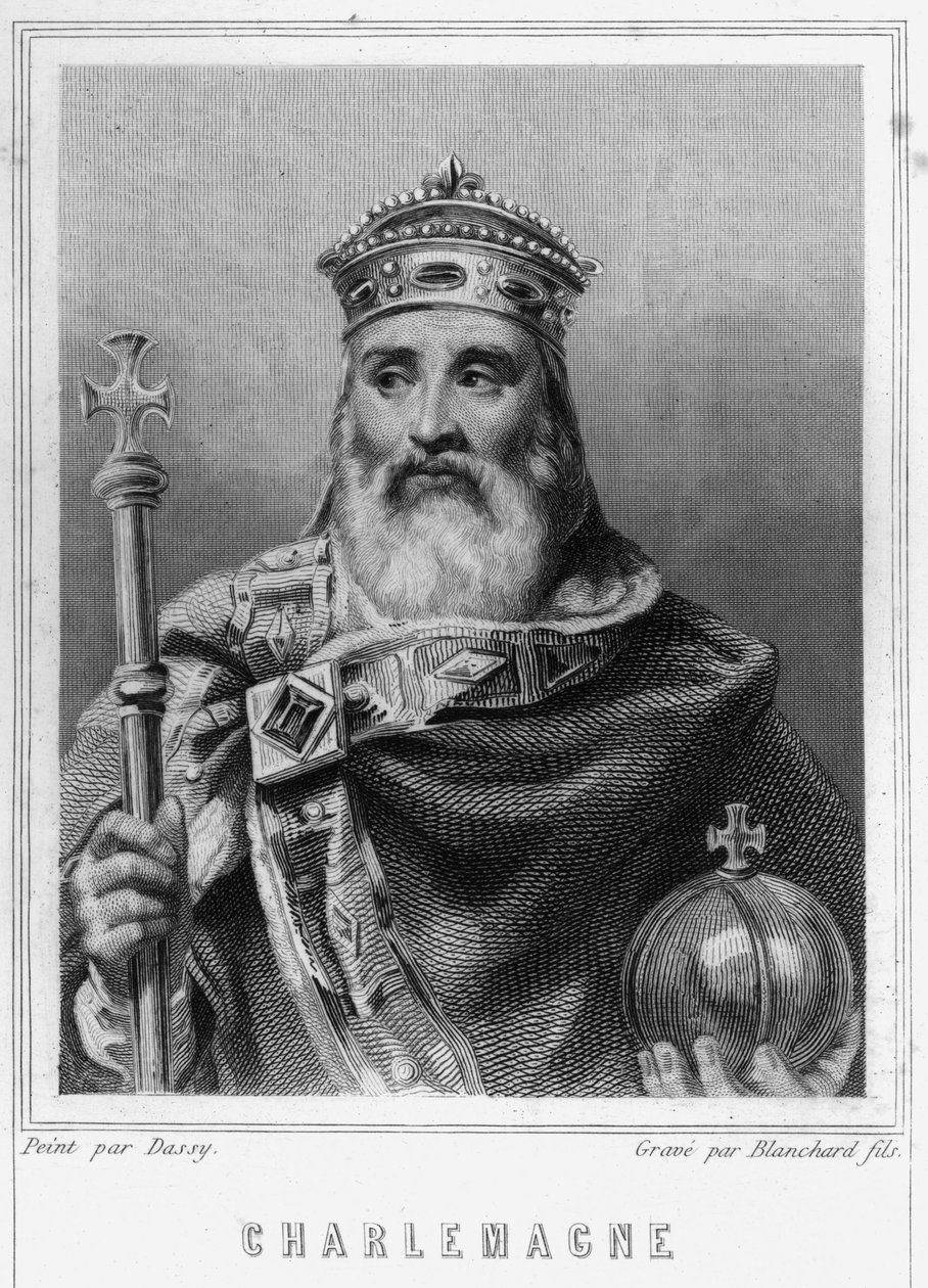 Nagy Károly (742 - 814), francia király portréja - Lavallée „Histoire des Français”-jában, metszet, sd. alkotó: Unknown artist
