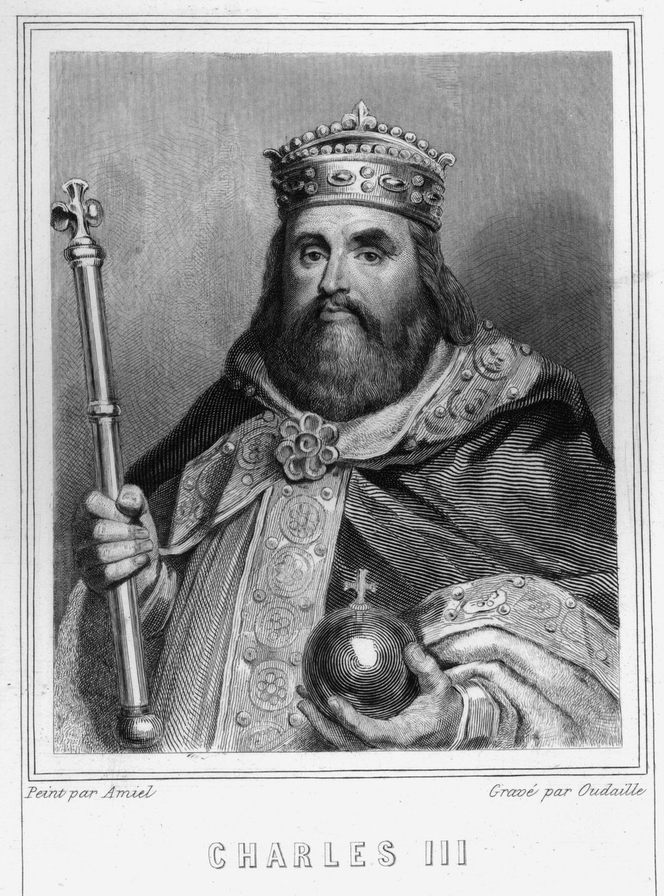 III. Károly (839 - 888), a Nyugat császárának (881 - 887) és Franciaország régensének (884 - 887) portréja - Lavallée „Histoire des Français”-jában, metszet, sd. alkotó: Unknown artist
