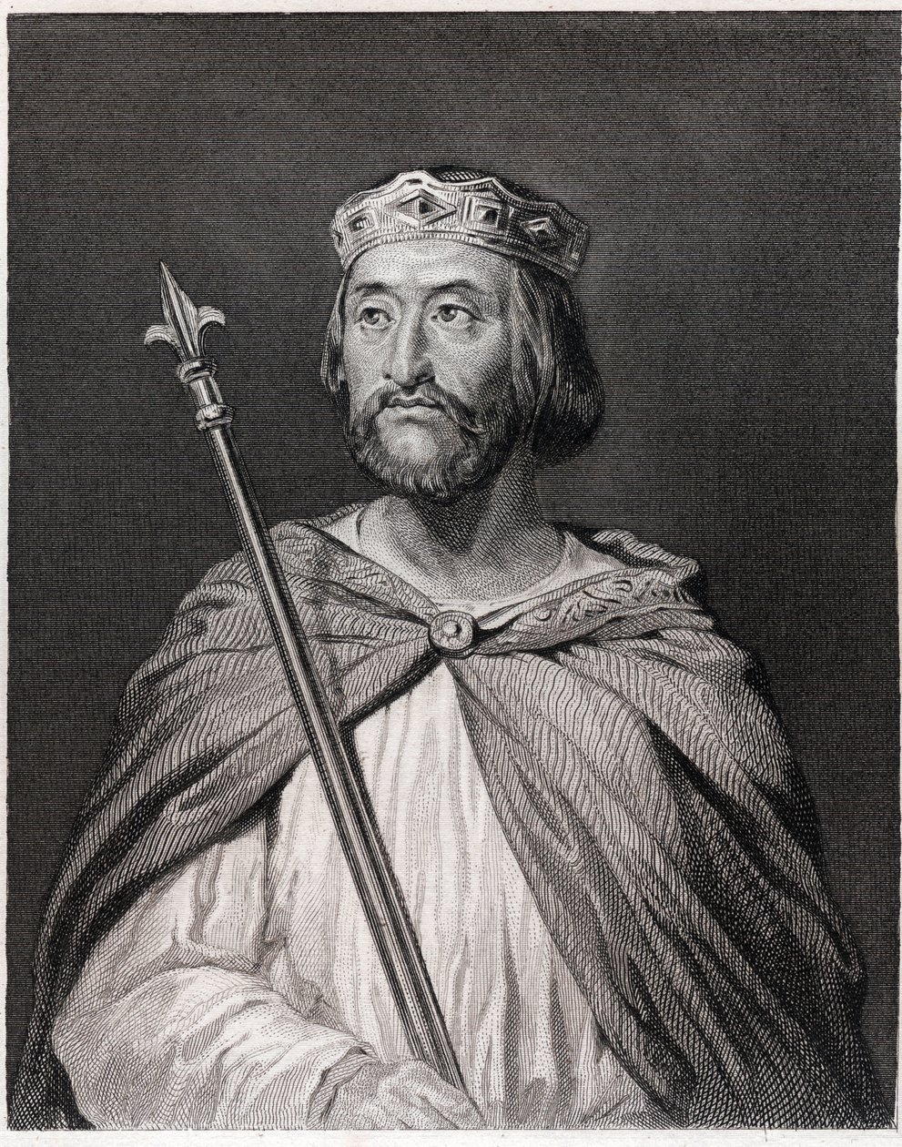 III. Károly dit le Simple (879 - 929), francia király (898 - 929) portréja - Lavallée „Histoire des Français”-jában, metszet, sd. alkotó: Unknown artist