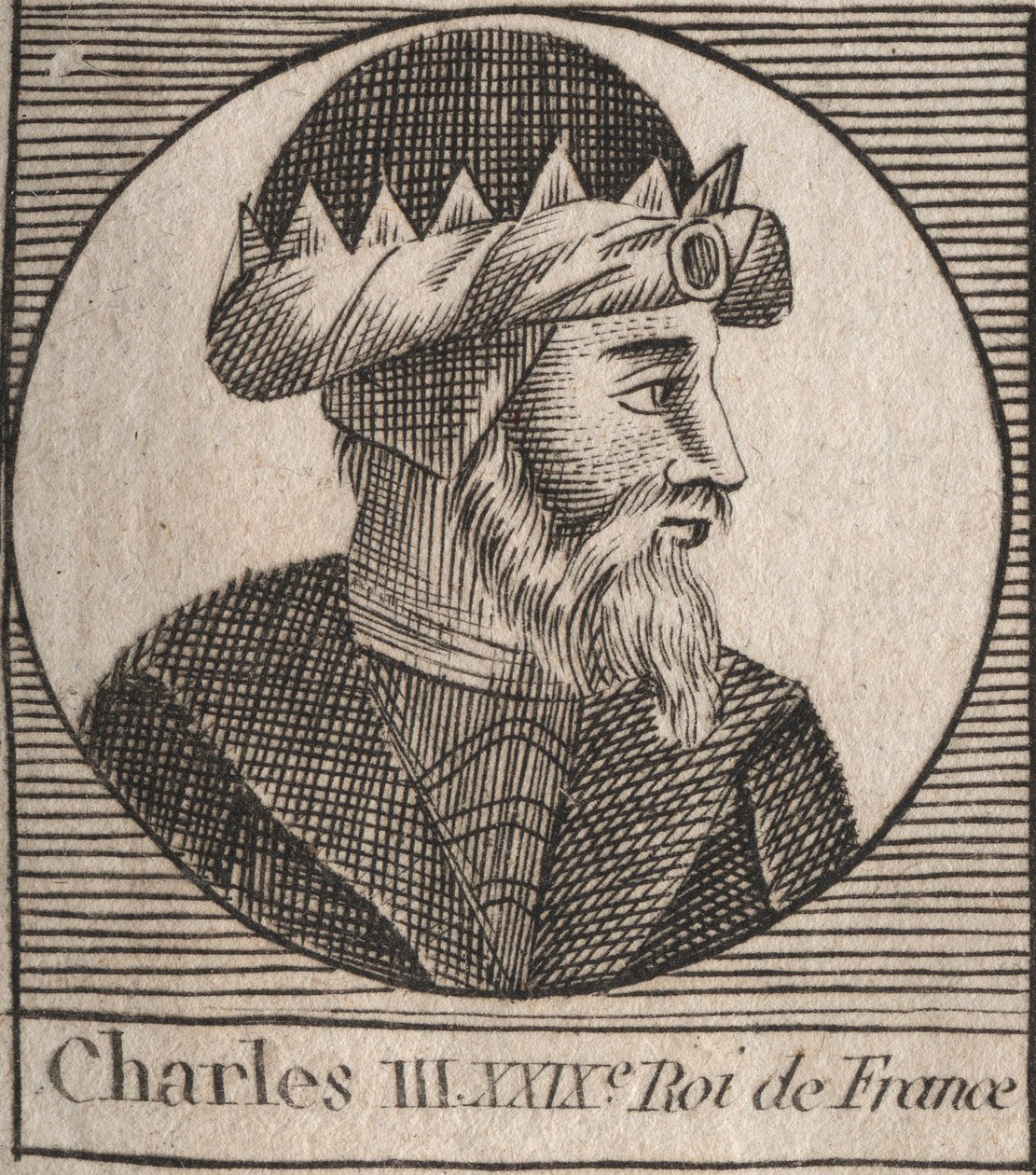 III. Károly portréja a frankok egyszerű (879-929) királyát írja - III. KÁROLY (879-929) - Egyszerű Károly - Franciaország királya, 893-923 - metszet Charles „Instruction sur l
