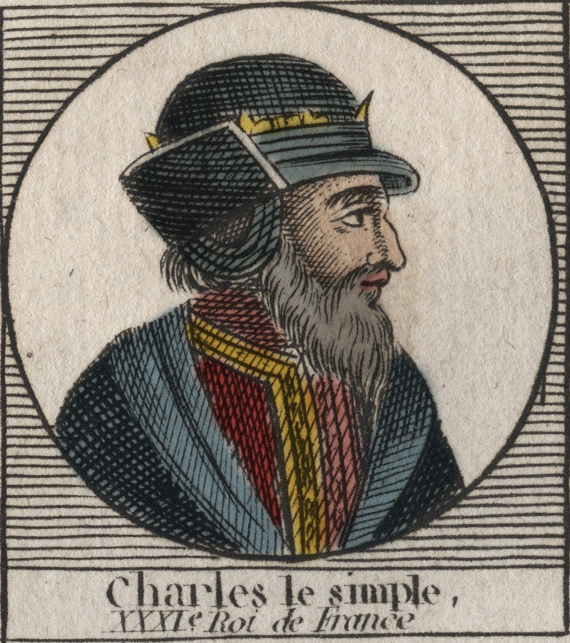III. Károly portréja a frankok egyszerű (879-929) királyát írja - III. KÁROLY (879-929) - Egyszerű Károly - Franciaország királya, 893-923 - metszet Charles „Instruction sur l