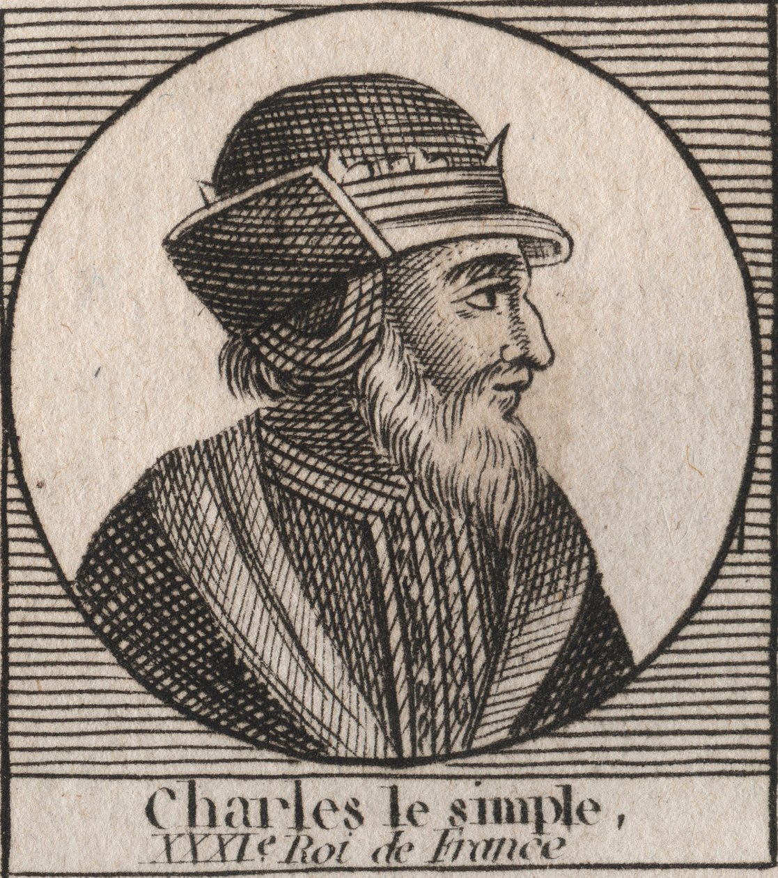 III. Károly portréja a frankok egyszerű (879-929) királyát írja - III. KÁROLY (879-929) - Egyszerű Károly - Franciaország királya, 893-923 - metszet Charles „Instruction sur l