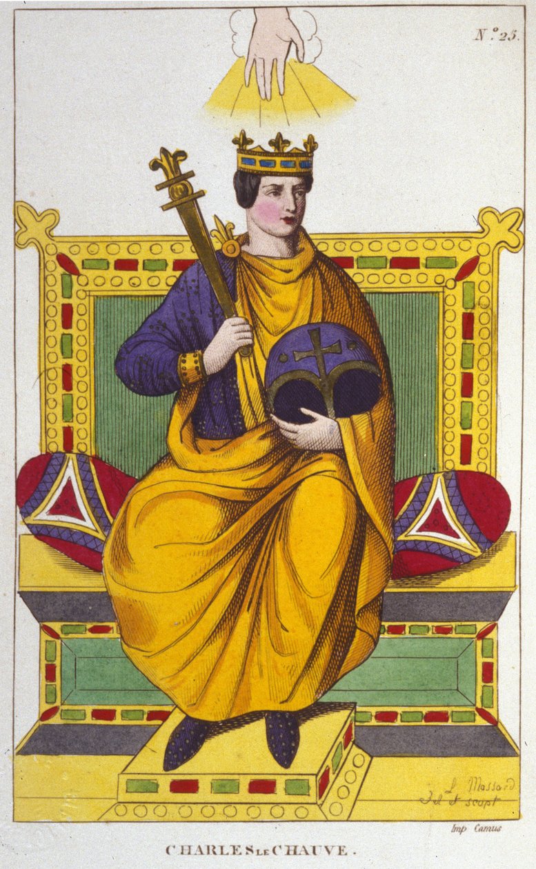 II. Kopasz Károly (823 - 877), francia király portréja, metszet 1830-ból alkotó: Unknown artist