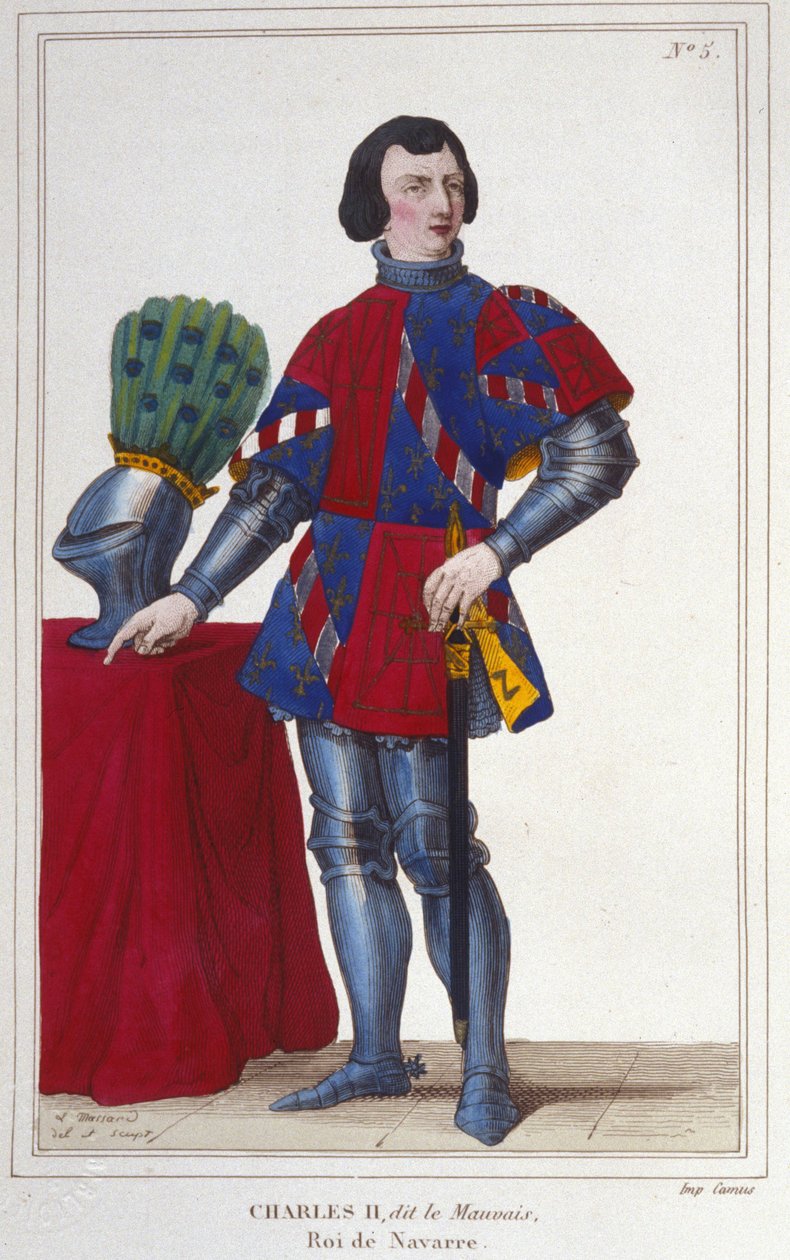 II. Gonosz Károly (1332-1387) portréja. Navarra királya - Spanyolország 1349-től 1387-ig. Metszet 1830-ból alkotó: Unknown artist