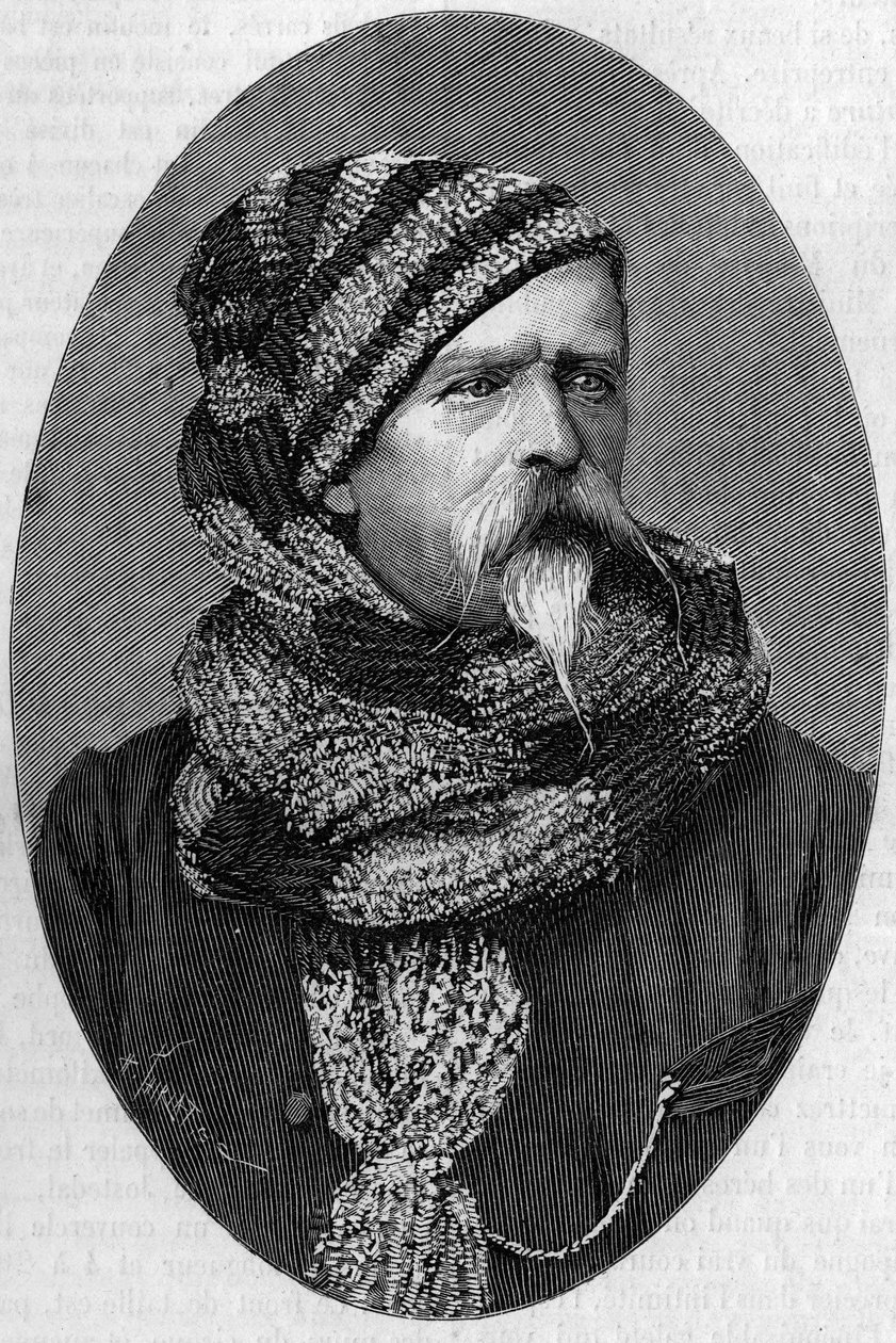 Charles Marie Etienne bajnok, Dubois de Nansouty (1815-1895) francia tábornok portréja hegyi ruhában. (1879-ben Bagneres de Bigorre-ban készült fényképről). Metszet a „” természetbe: a tudományok áttekintése és alkalmazásaik a művészetekben és i alkotó: Unknown artist