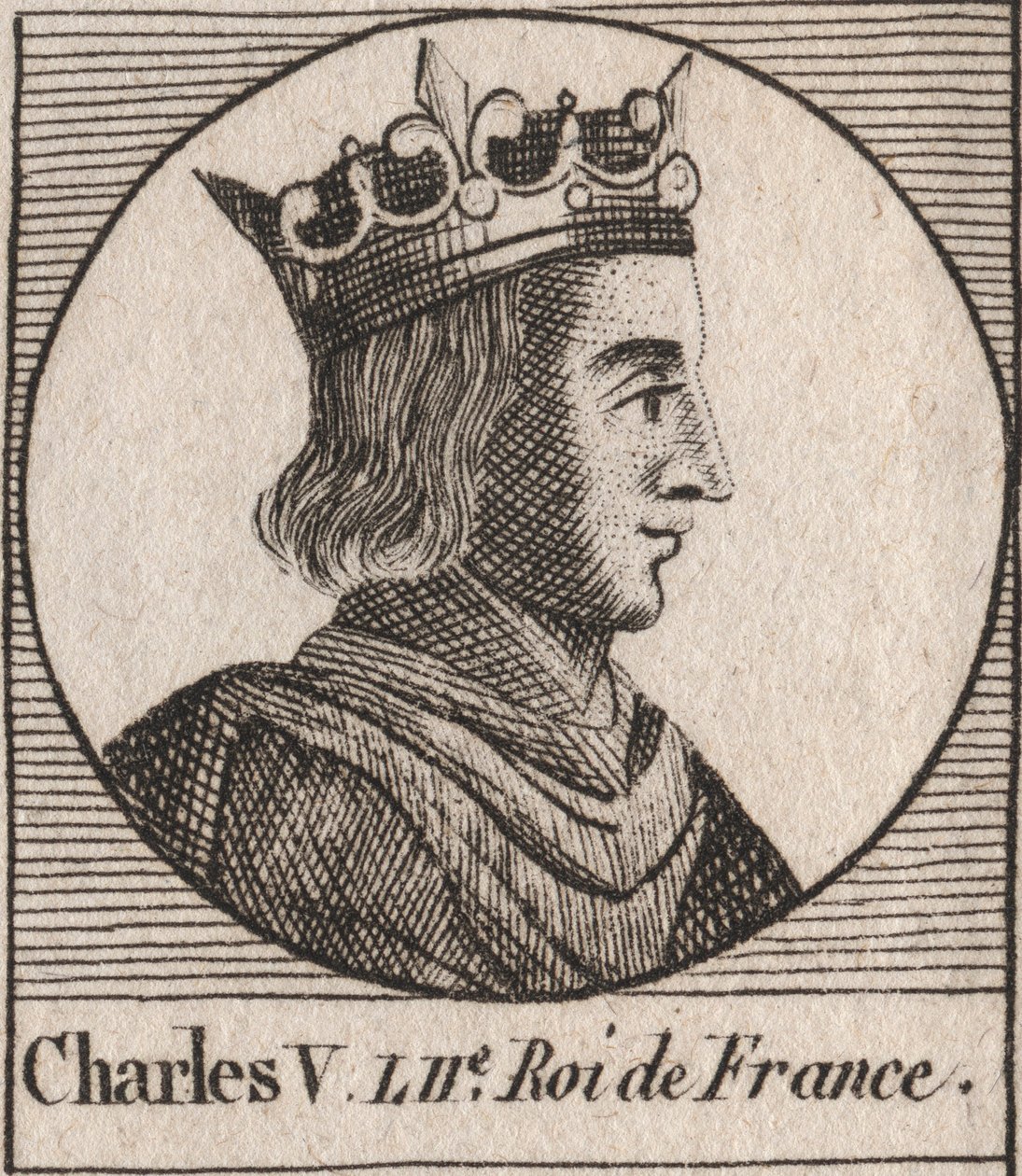 V. Károly bölcs portréja (1338-1380) – Bölcs V. Károly vagy V. Bölcs Károly, Franciaország királya a Valois-házból – metszet az „Instruction sur l
