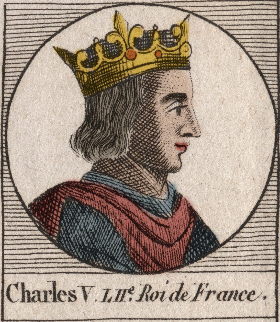 V. Károly bölcs portréja (1338-1380) – Bölcs V. Károly vagy V. Bölcs Károly, Franciaország királya a Valois-házból – metszet az „Instruction sur l