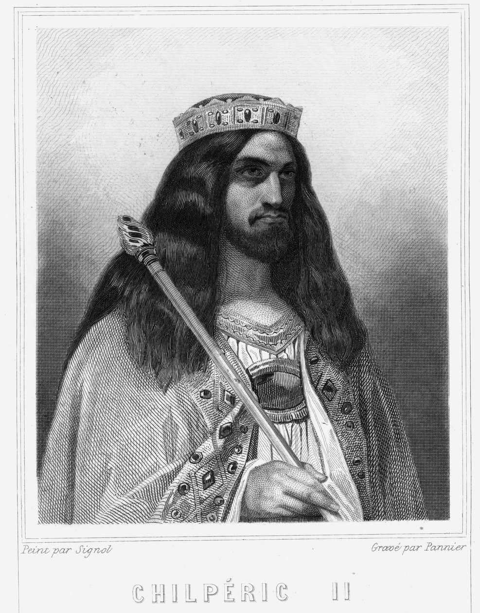 III. Childeric (670 - 721), Neustria királyának portréja - Lavallee „Histoire des Francais”-jában, metszet, sd. alkotó: Unknown artist