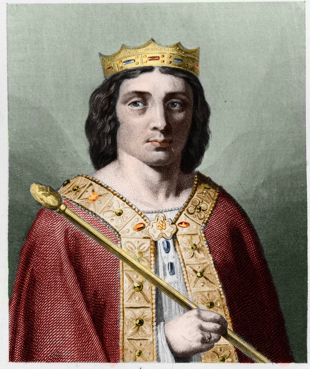 II. Childeric (v. 653 - 675), Ausztrália királyának portréja – Lavallee „” Histoire des Francais” című könyvében, metszet, sd. alkotó: Unknown artist
