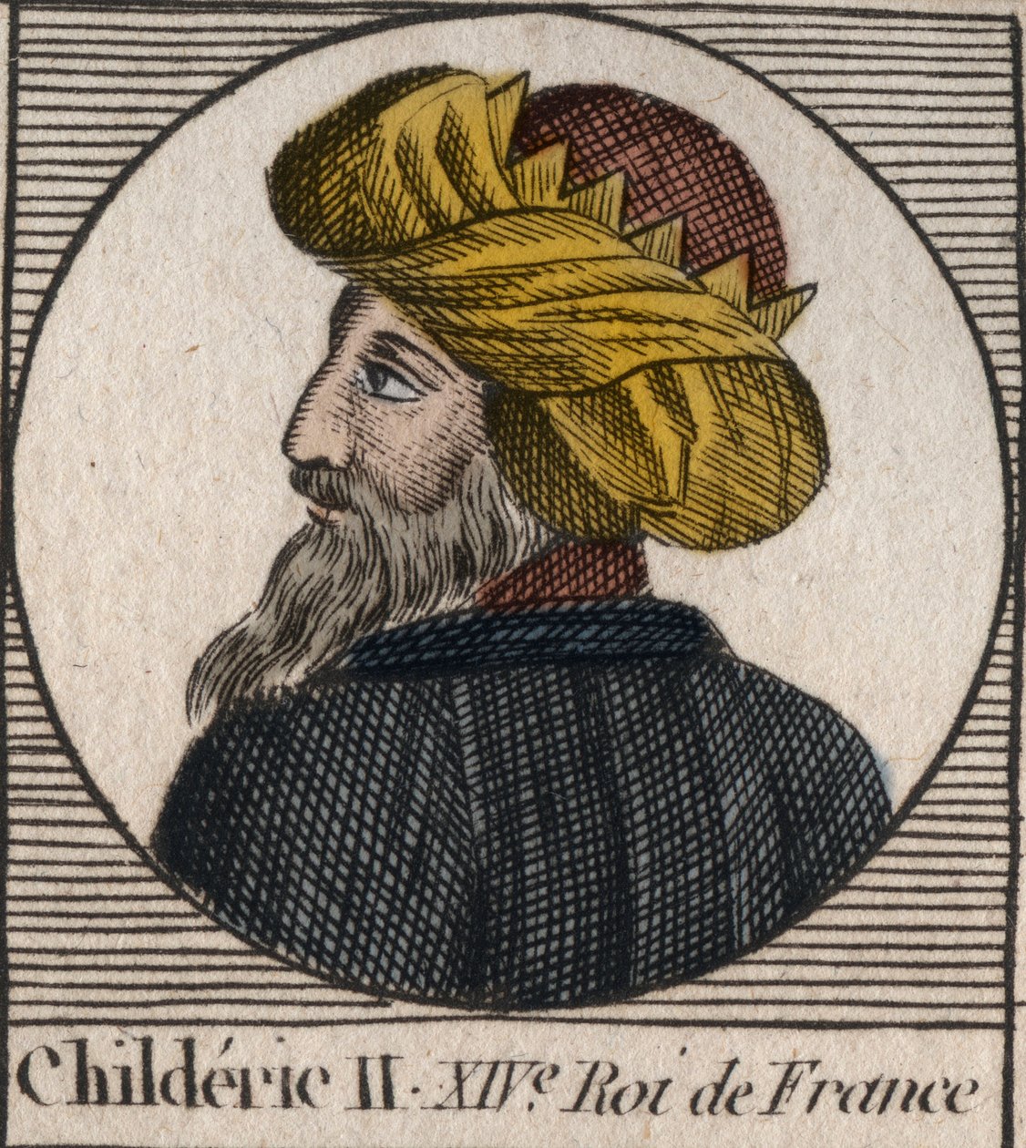 II. Childerik, a frankok királyának portréja 670-től 673-ig - II. CHILDERIC 655-675, Franciaország és Ausztrália merovingjai - metszet a Charles Constant Le Tellier „Instruction sur l
