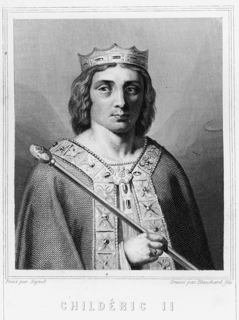 II. Childeric (653 - 675), Ausztrália királyának portréja - Lavallée „Histoire des Français”-jában, metszet, sd. alkotó: Unknown artist