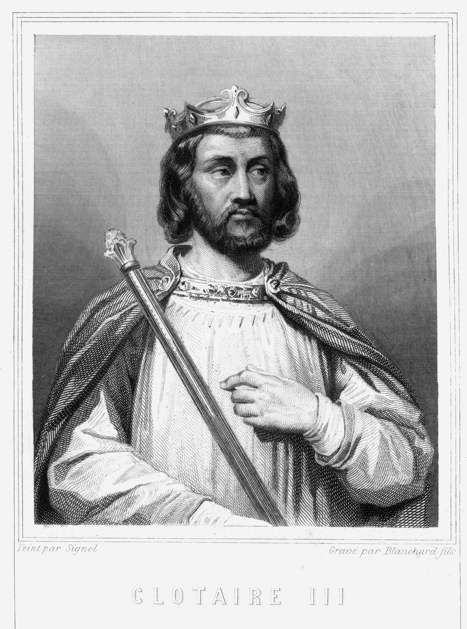 Clotaire (Clothaire) III (652 - 673), Neustria és Burgundia királyának portréja - Lavallée „Histoire des Français”-jában, metszet, sd. alkotó: Unknown artist