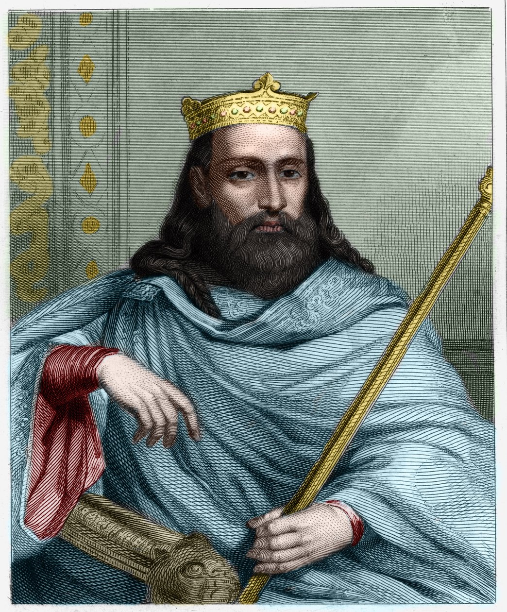 Clotaire (Clothaire) I (497 - 561), Neustria királyának és a frankok királyának portréja - Lavallee „Histoire des Francais”-jában, metszet, sd. alkotó: Unknown artist