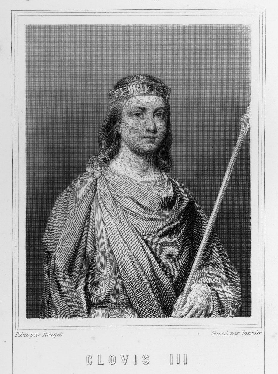III. Clovis (? - 695), Ausztrália királyának portréja - Lavallée „” Histoire des Français”-ban, metszet, sd. alkotó: Unknown artist
