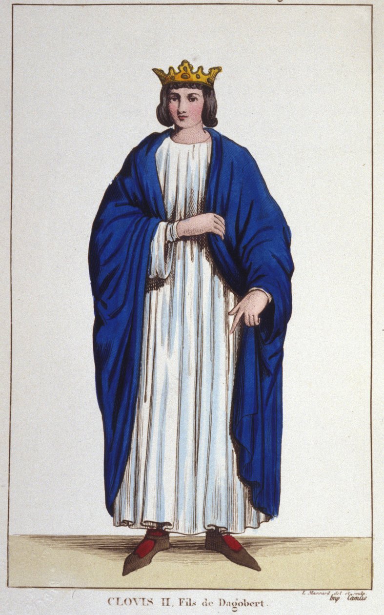 II. Clovis (? - 657), Neustria, Burgundia és Ausztrália királyának portréja, metszet 1830-ból alkotó: Unknown artist