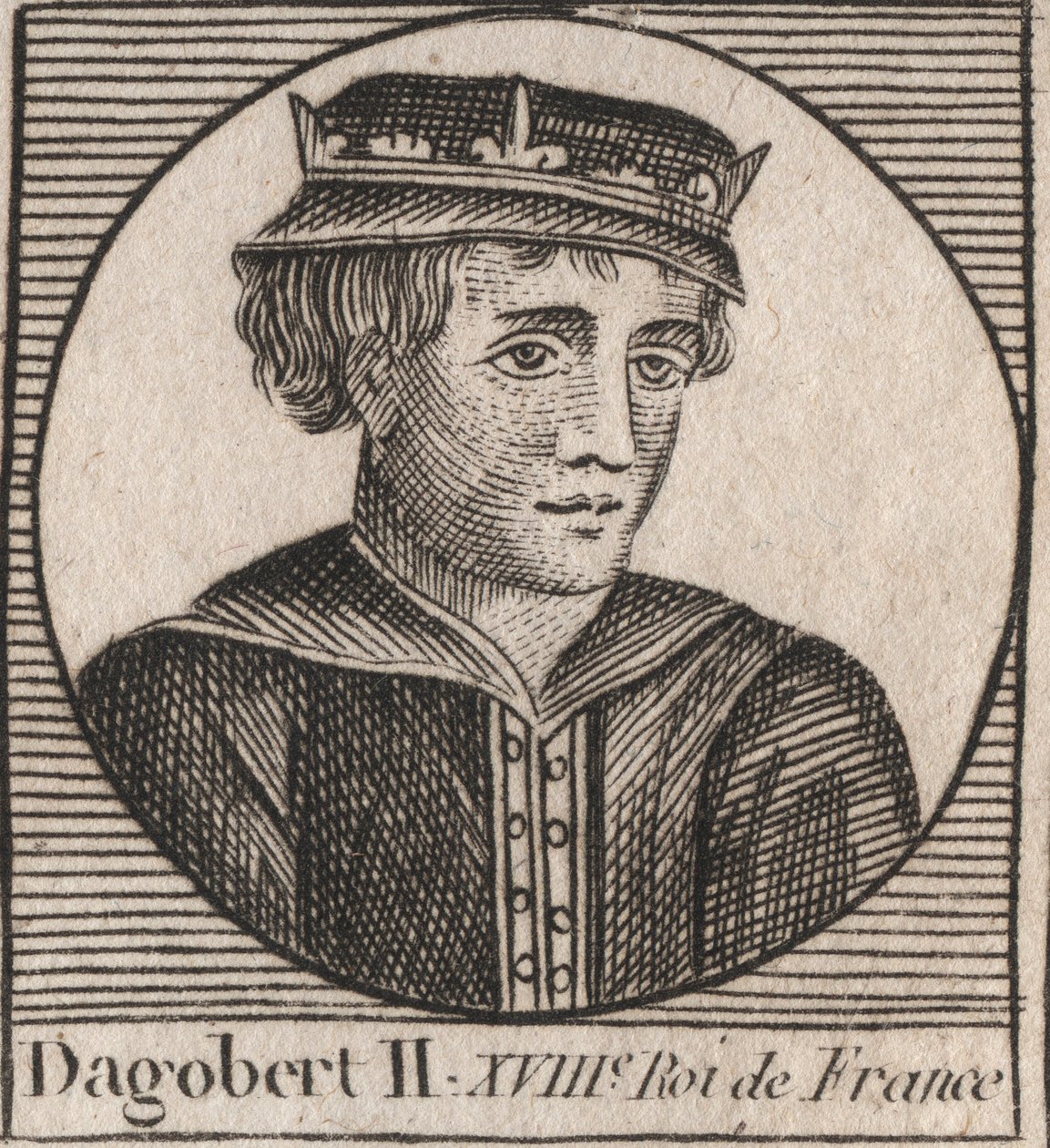 II. Dagobert, a 711a 716. évi frankok királyának portréja – II. Dagobert (676-679), Ausztrália királyának portréja – metszet az „Instruction sur l