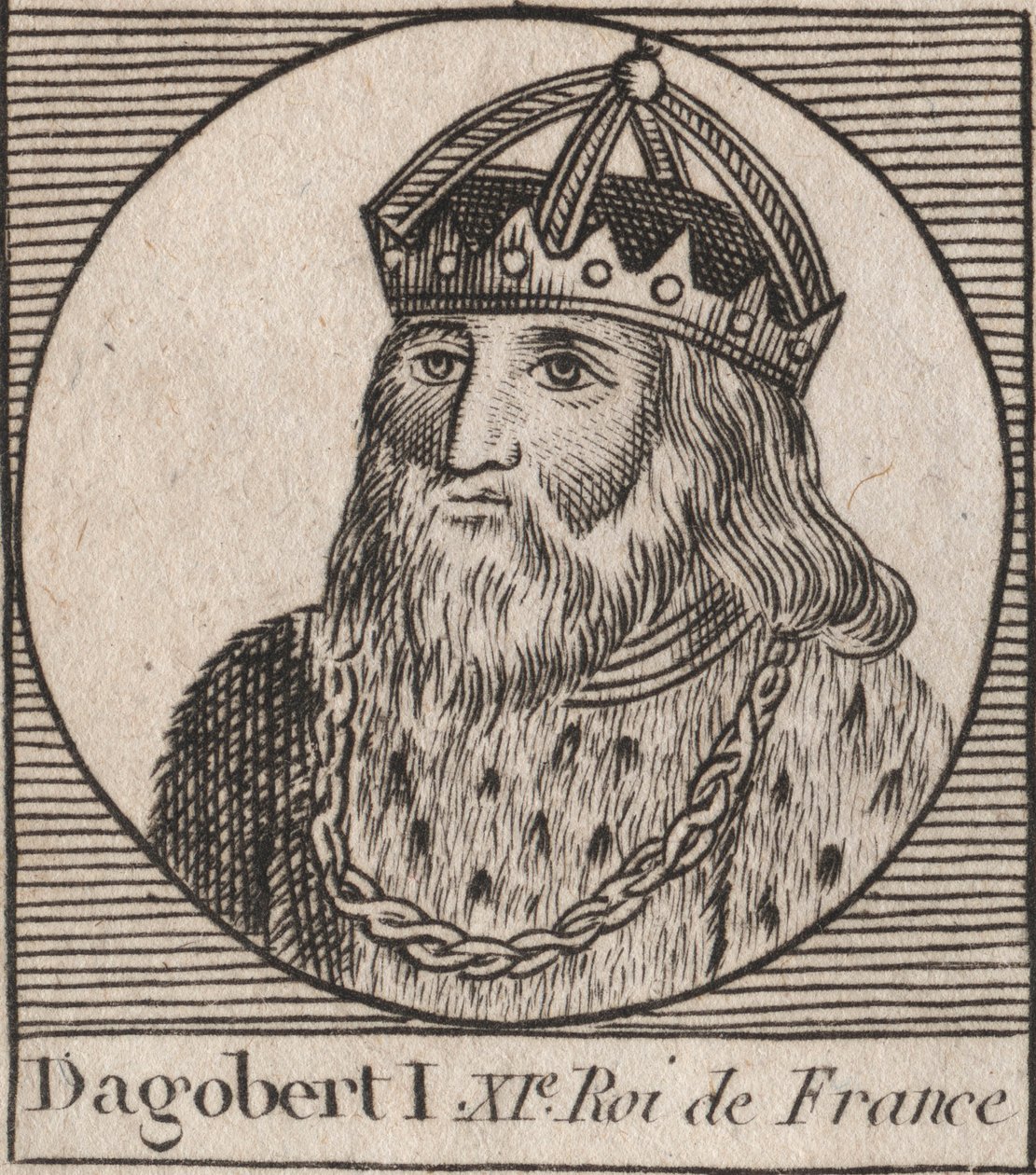 Dagobert, a frankok királyának portréja 628-tól 638-ig - Dagobert (605-39), a frankok királya - metszet az „Instruction sur l