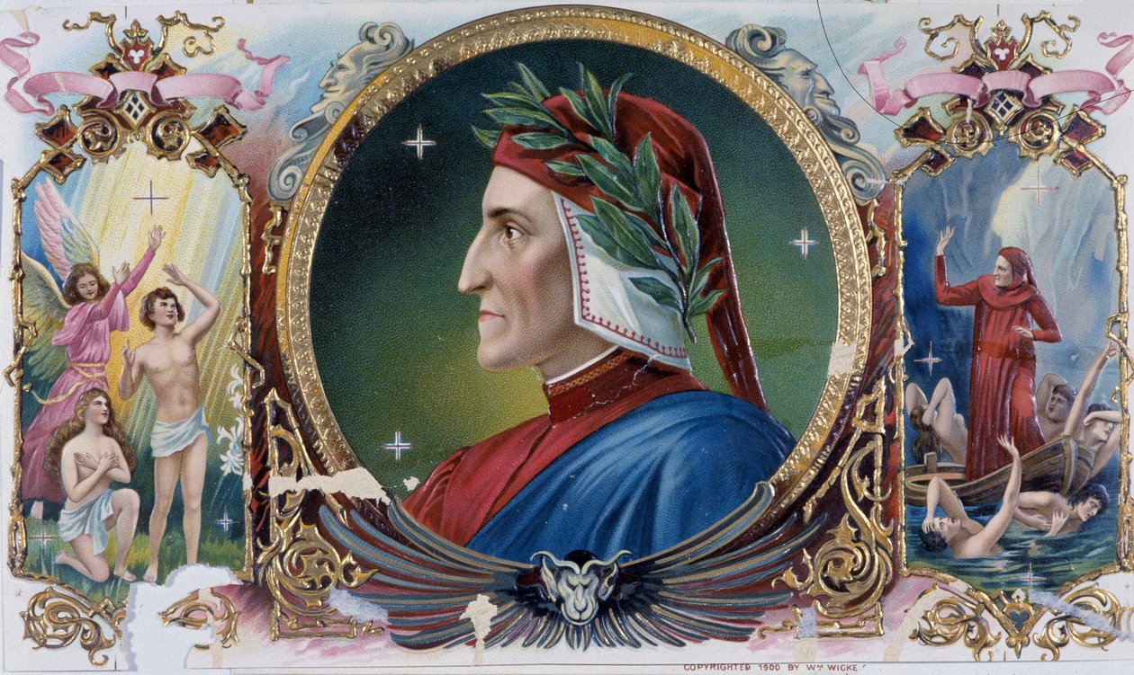Dante portréja – Szivardoboz címke, 19. század vége alkotó: Unknown artist