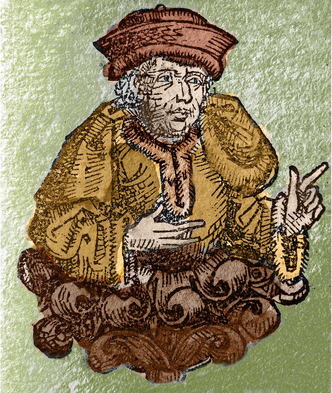 Démoszthenész portréja, az ógörögül Démoszthenész (Athénész -384 - Calaurie -322), az egyik nagy ókori beszélő, athéni politikus, Hartmann Schedel „” Liber chronicarum mundi”-ba (Nürnbergi krónika) metszete. (Nürnberg alkotó: Unknown artist