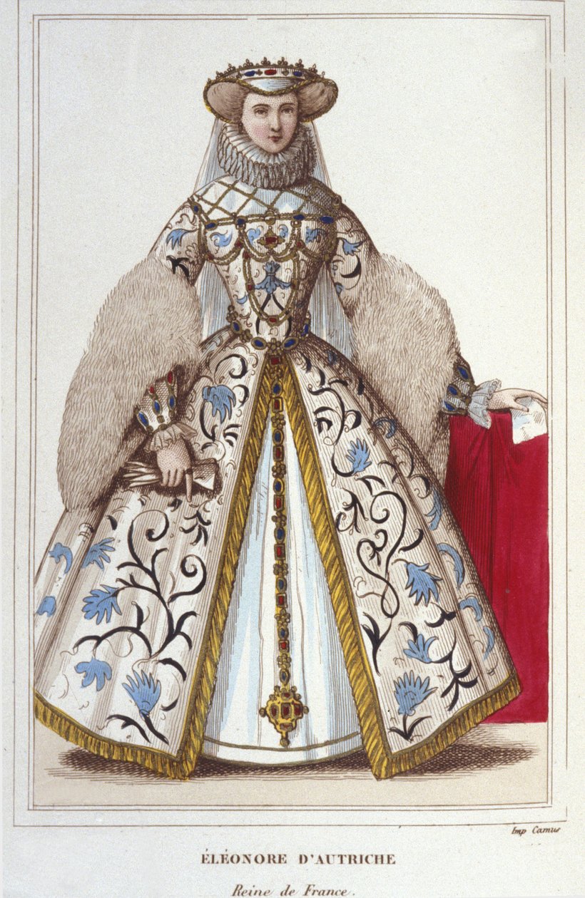 Habsburg Eleonóra (vagy Ausztria) portréja (1498-1558). Ausztria főhercegnője, Portugália, majd Franciaország királynője, I. Francois második felesége, 1830-as metszet alkotó: Unknown artist