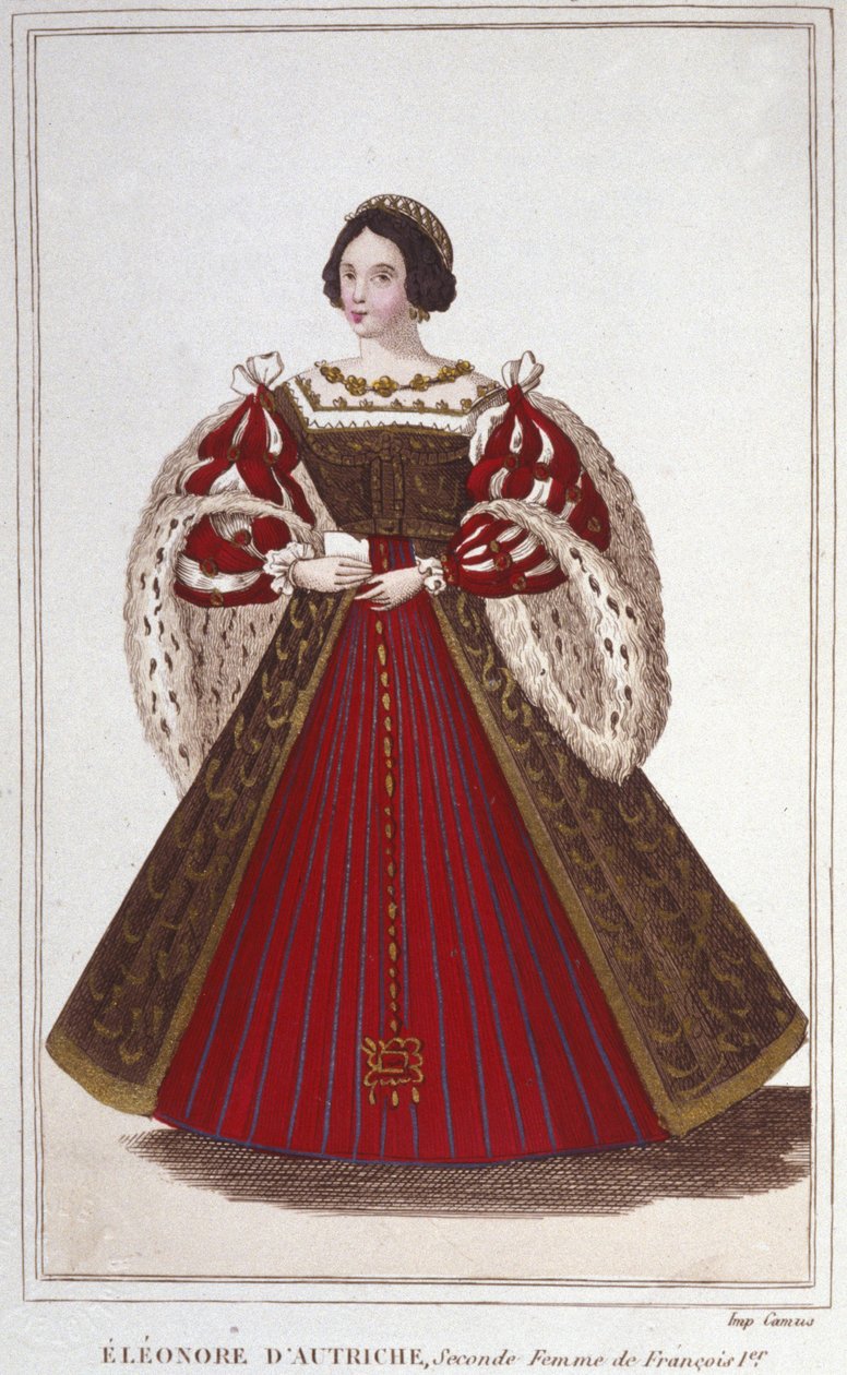 Habsburg Eleonóra (vagy Ausztria) portréja (1498-1558). Ausztria főhercegnője, Portugália, majd Franciaország királynője, I. Francois második felesége, 1830-as metszet alkotó: Unknown artist
