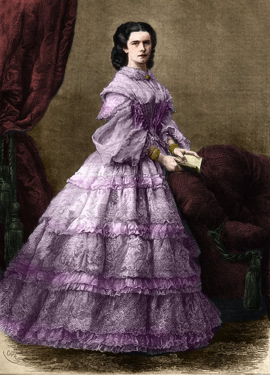 Erzsébet de Wittelsbach (1837-1898) (sissi), osztrák impresszum (1854-1898) és magyar királynő (1867-1898), Nee Baviere hercegnő portréja. (AUSZTRIAI ERZSÉBET CSÁSZNŐ).1864-es metszet. Magángyűjtemény. alkotó: Unknown artist
