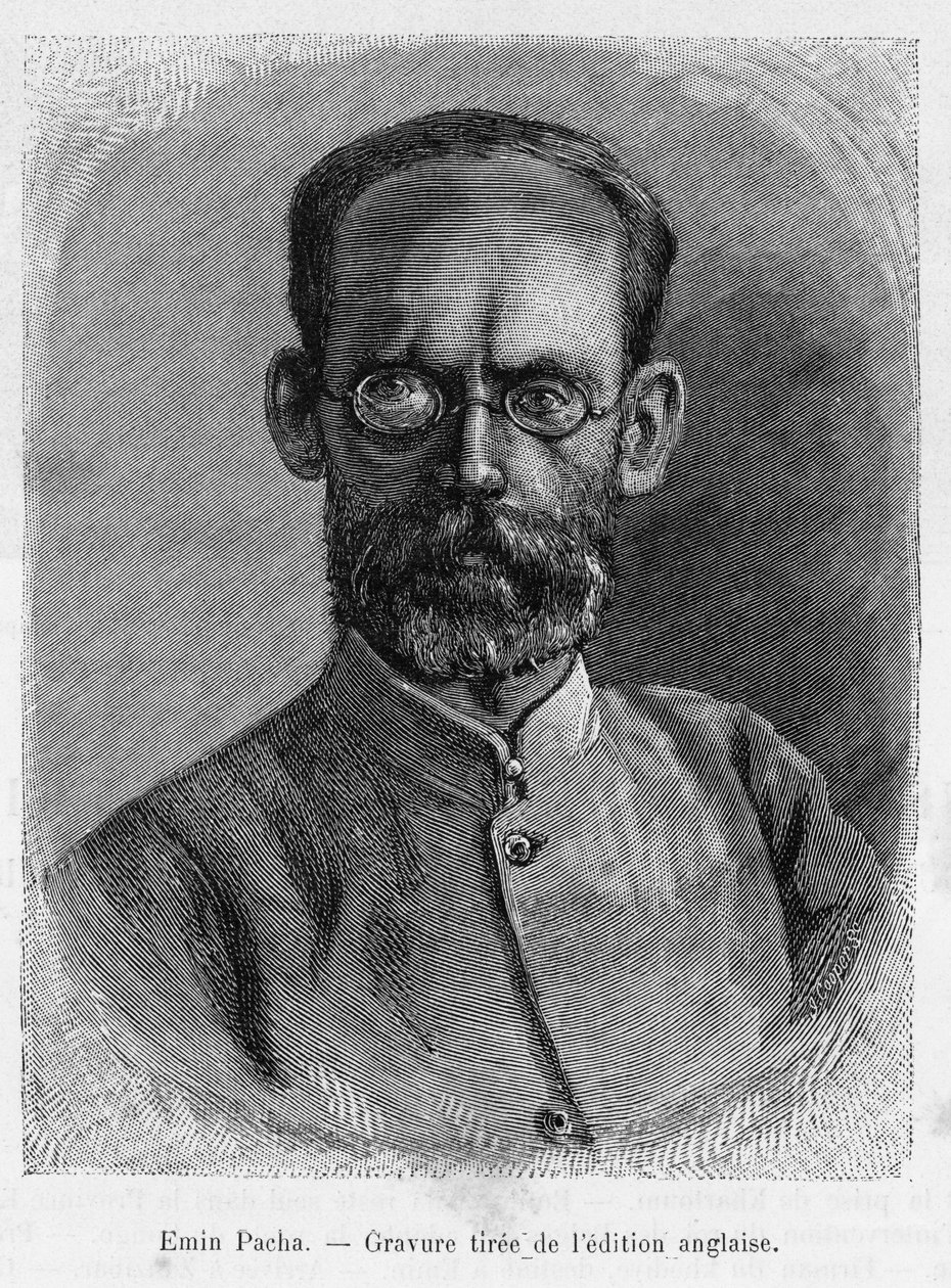 Emin pasa (Isaak Eduard Schnitzer 1840-1892), orvos, természettudós, felfedező és az egyiptomi Egyenlítő tartomány kormányzója portréja. Metszet a Dans les shadbres de l