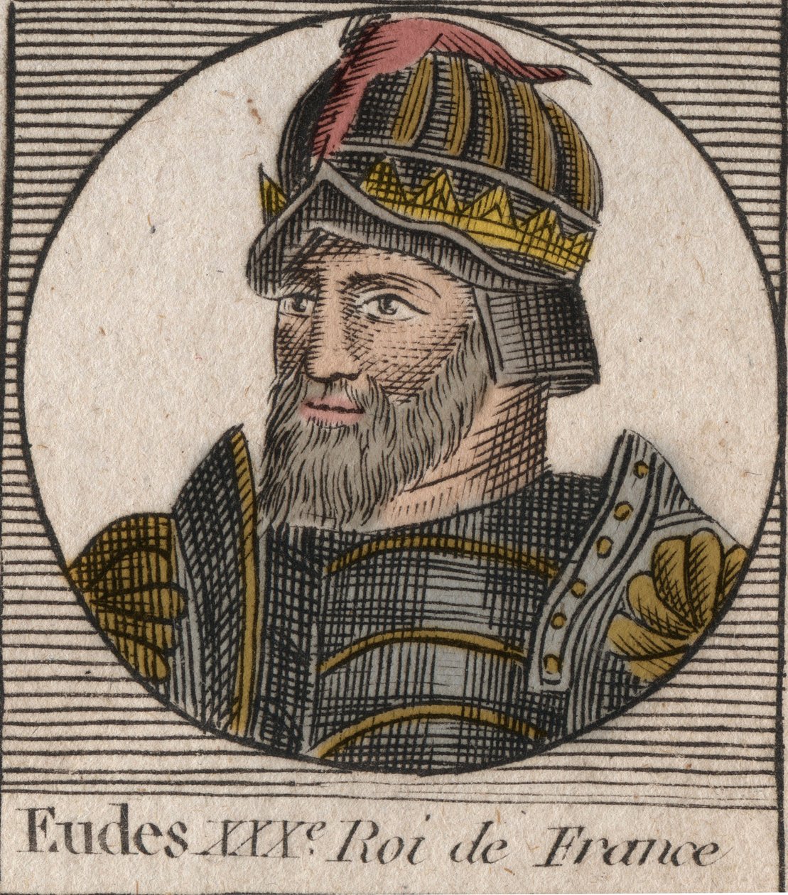 Eudes (Odon) portréja (860 - 898), Párizs és Troyes grófja, majd Franciaország királya – az EUDES Párizs grófja, akit Károly császár letétele után a francia trónra választottak – metszet az „Instruction sur l