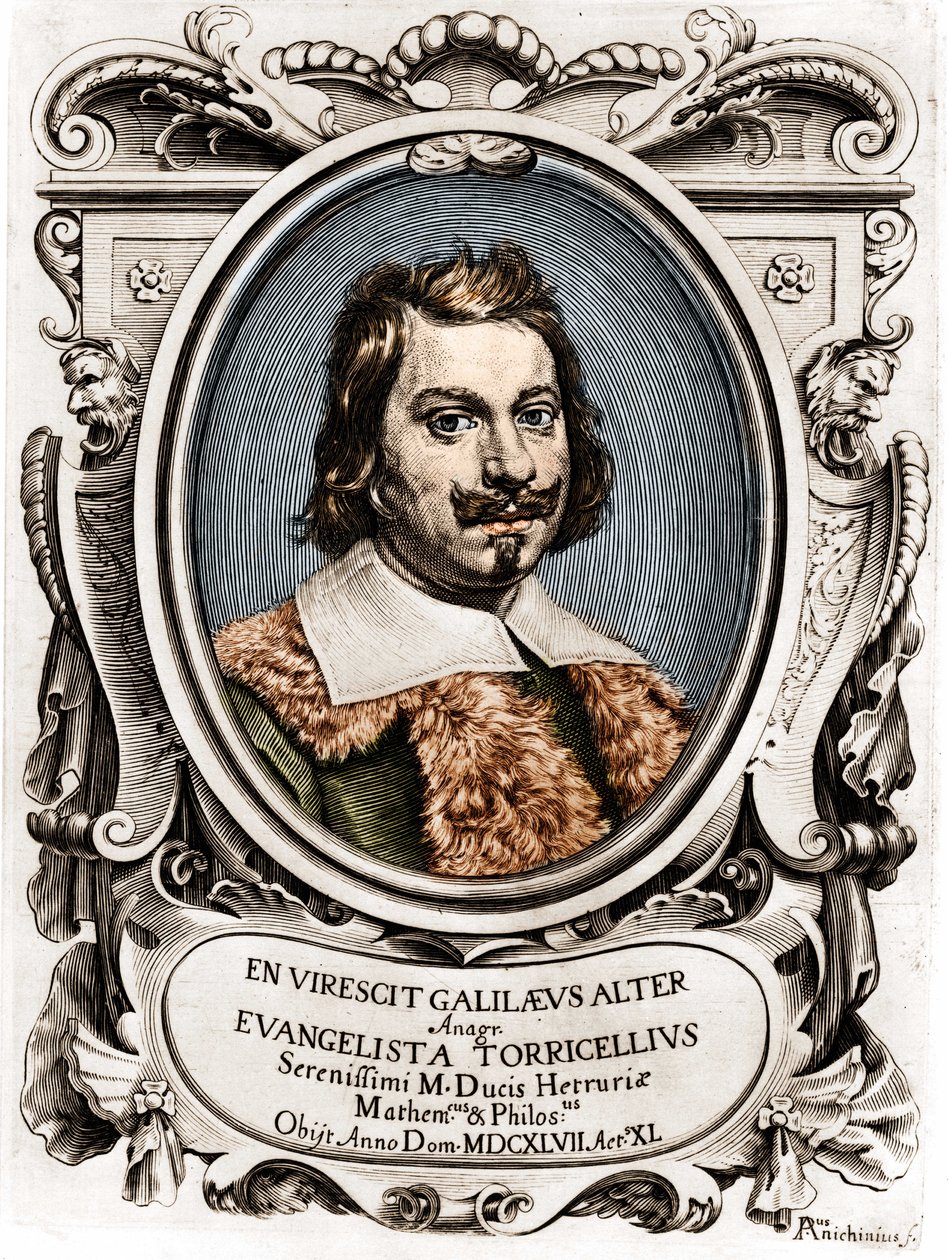 Evangelista Torricelli vagy Toricelli (1608 - 1647), olasz fizikus portréja. 17. századi metszet. alkotó: Unknown artist