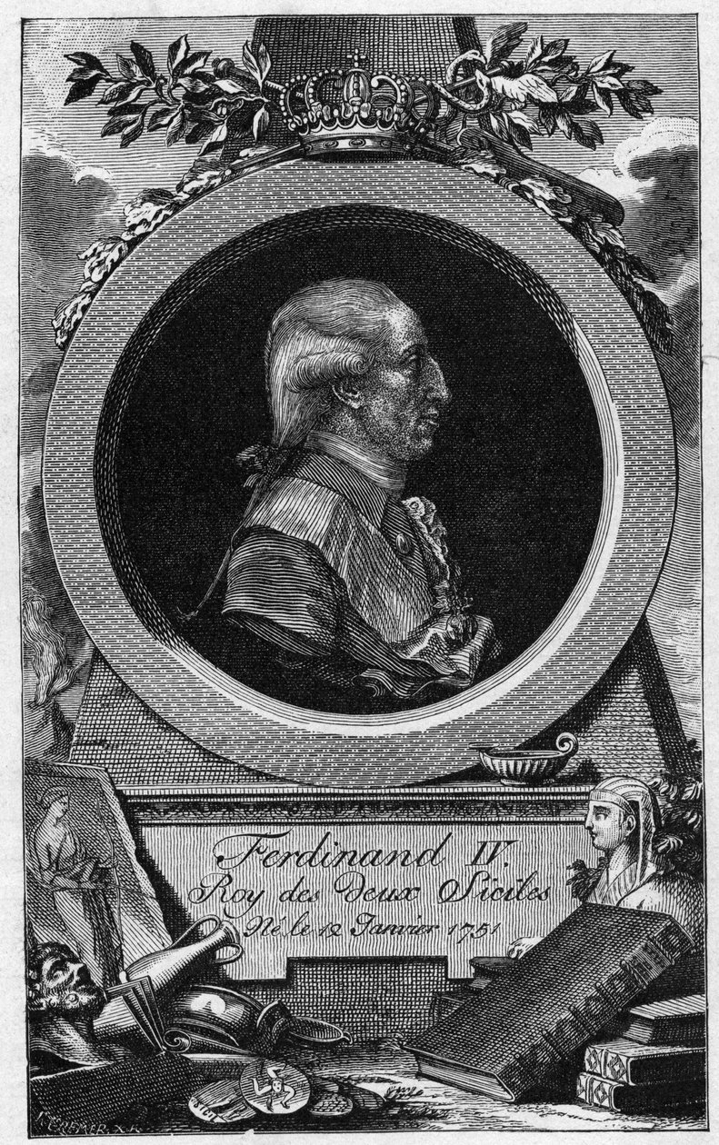 A két szicíliai I. Ferdinánd (vagy IV. Nápolyi Ferdinánd) portréja (1751-1825) - 19. századi metszet alkotó: Unknown artist