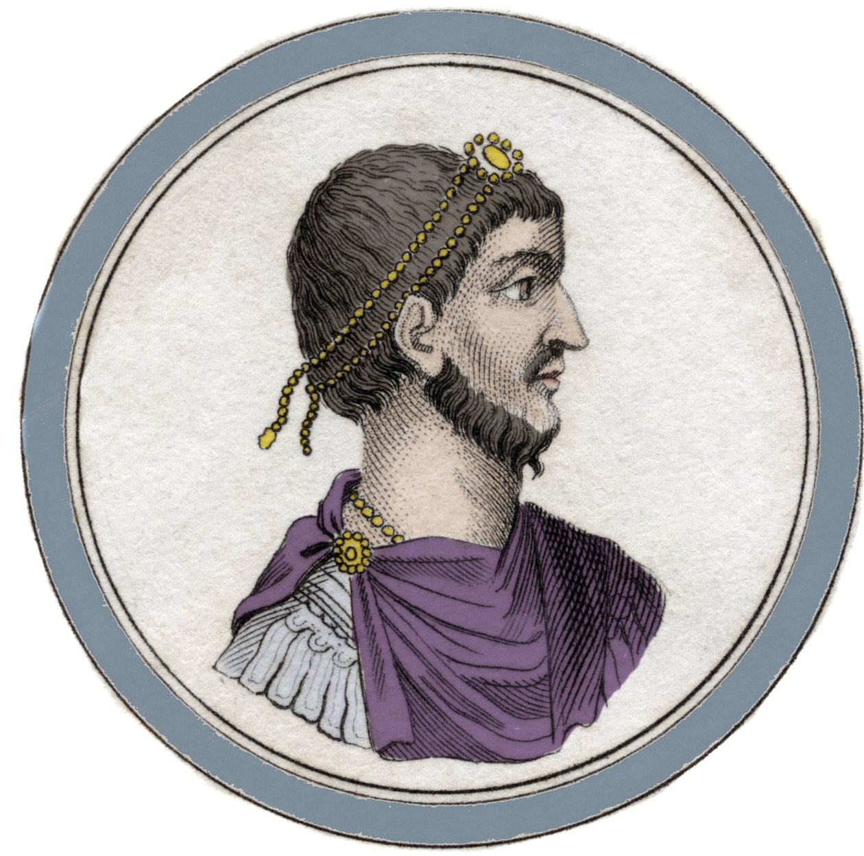 Flavius Claudius Julianus (331-363) portréja, akit Julianusnak, a hitehagyottnak is neveztek, vagy akit Julianus filozófusnak vagy II. Julianusnak vagy Julianus császárnak is neveztek. századi metszet. alkotó: Unknown artist