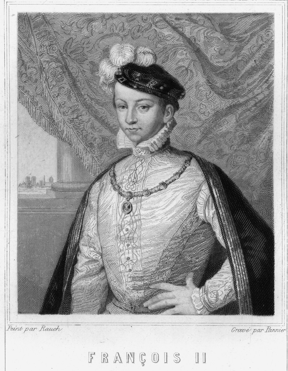 II. Francois (1544 - 1560), francia király portréja - Lavallée „Histoire des Français”-jában, metszet, sd. alkotó: Unknown artist