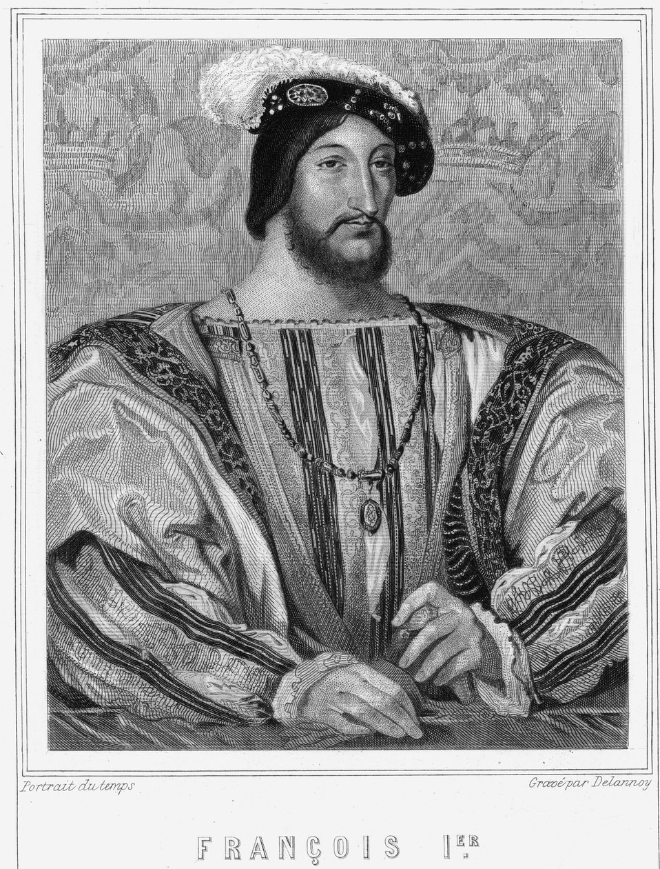 I. Francois (1494 - 1547), francia király portréja - Lavallée „Histoire des Français”-jában, metszet, sd. alkotó: Unknown artist